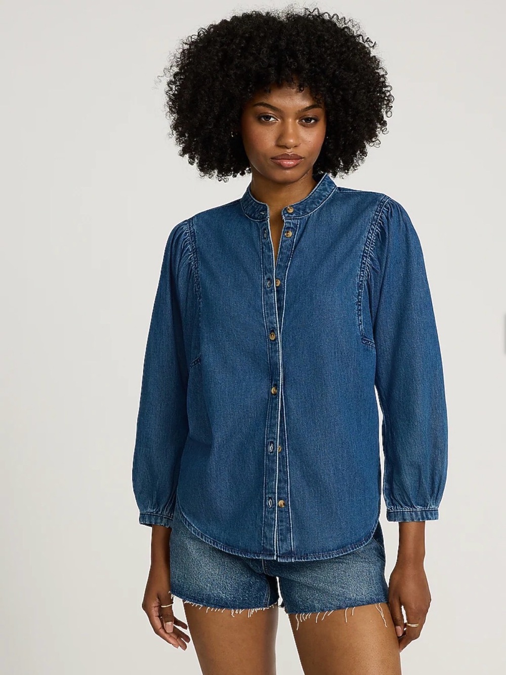 Express Women's Dark Blue Denim Button-Front Shirt